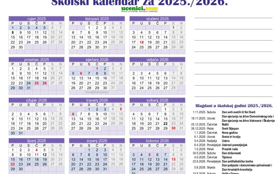 Kalendar školske godine 2025./2026.